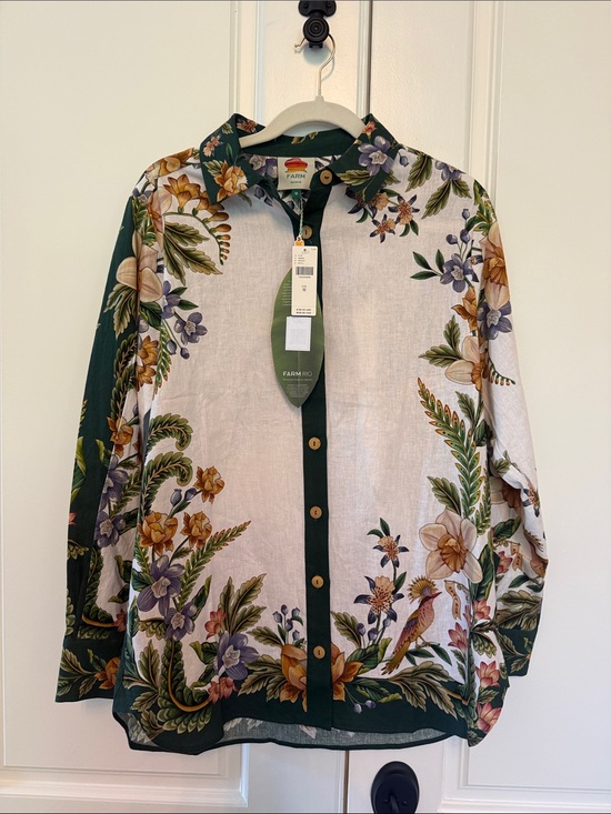 FARM Rio Tops - FARM Rio Green, Cream & Gold Botanical Button-Down Shirt